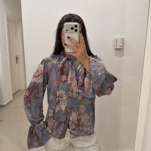 Milkwhite shirt, grey and blue, size M
