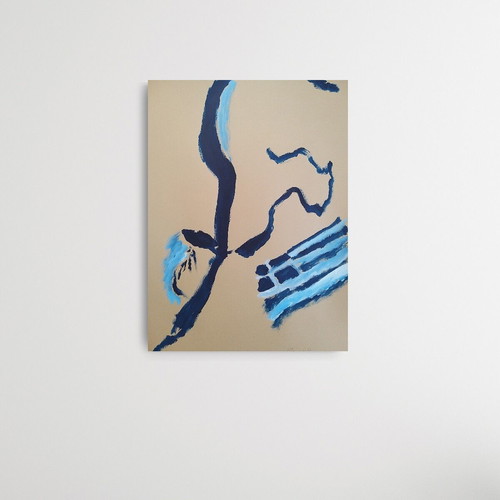 F for Freedom Abstract Blue Original Acrylic Painting 102x72 cm new