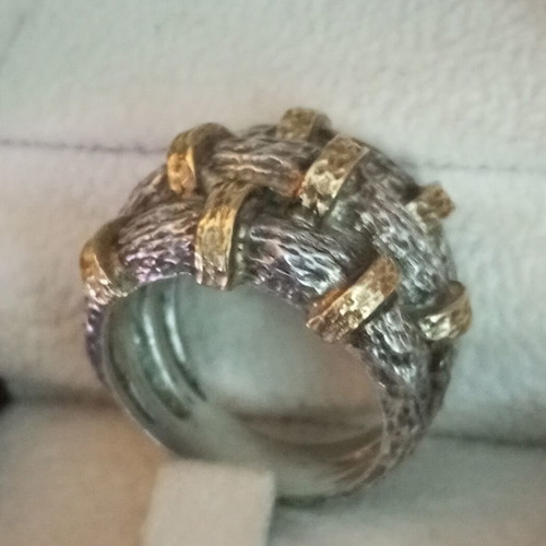 Zolotas silver-gold set 950 24k used, hammered