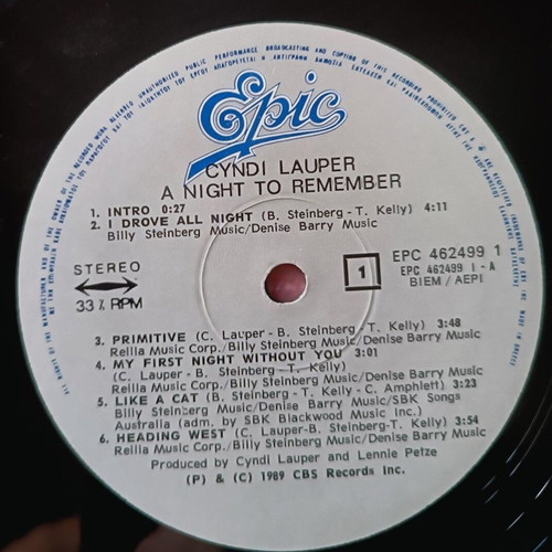 Cyndi Lauper A Night To Remember vinyl record like new, pop