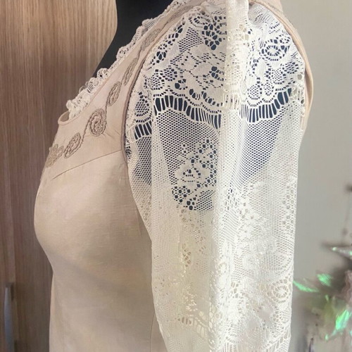 Vintage ecru doll-like dress like new with beige lace blouse