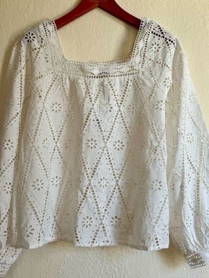 Embroidered long-sleeve blouse H&M new, white, size M