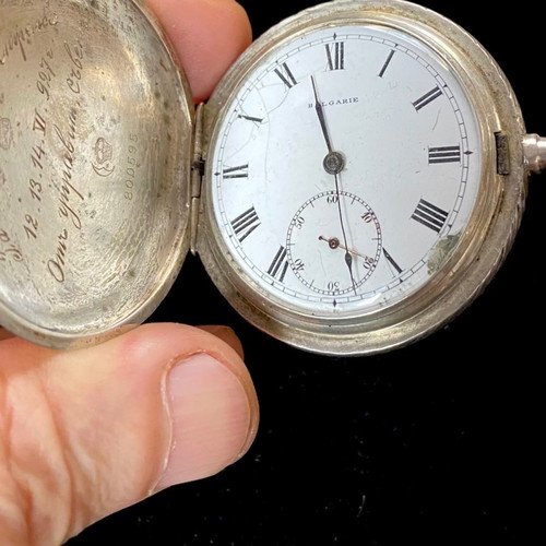 Silver pocket watch used, 50mm diameter, from 1900
