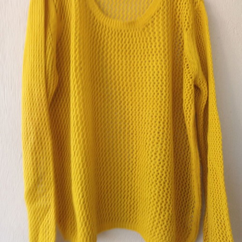 Janina women's yellow openwork pullover sweater, size L