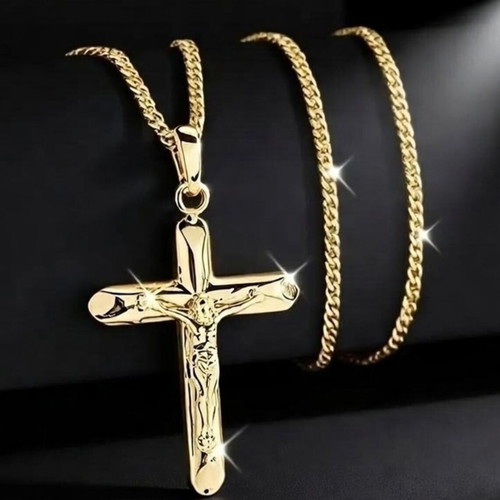 Gold-plated cross pendant with crucifix and chain