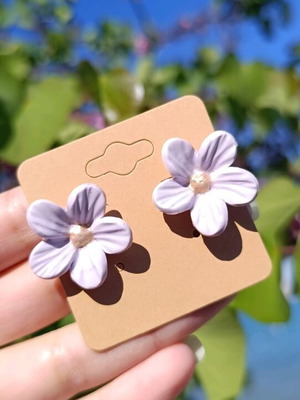 Handmade earrings new, purple polymer clay with steel stud