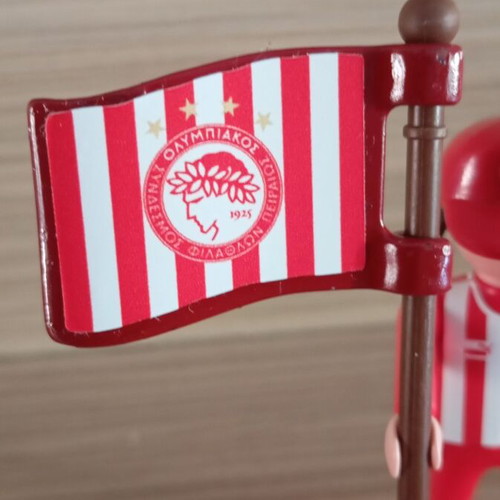 Playmobil Olympiacos fan figure with team flag, like new