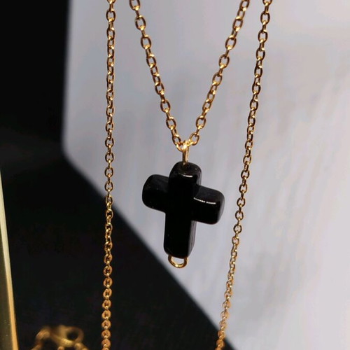 Handmade necklace new stainless steel chain with black cross