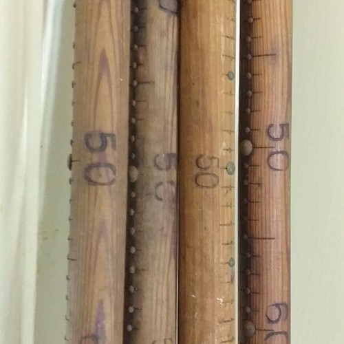 Collectible topographic rods used, set of 4, wood Φ28mm