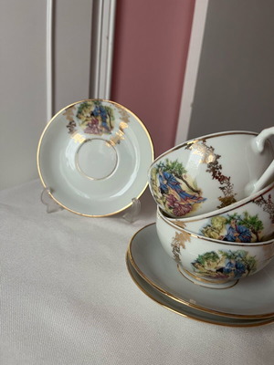 Vintage Ιαπωνικό Σετ Τσαγιού Lithophane Geisha μεταχειρισμένο, 3 φλιτζάνια και 3 πιατάκια