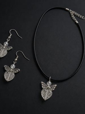 Little Angels #2 Necklace and Earrings Set with Clear Crystal, New