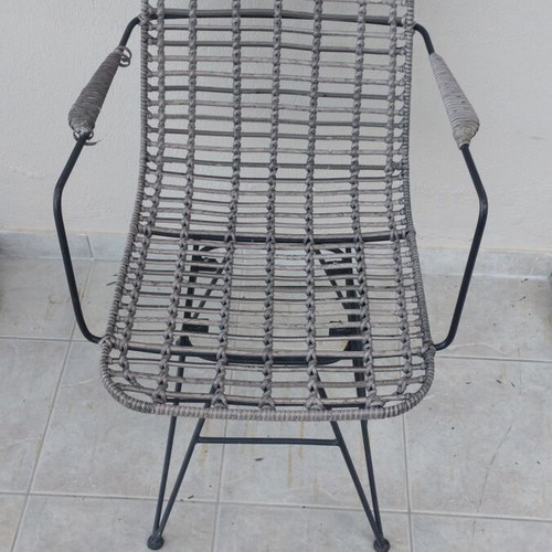 Bamboo armchair set with short table used for outdoor space