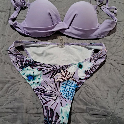 Printed bikini slip like new, size S, purple and turquoise