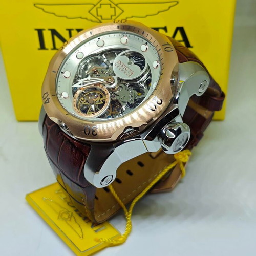 Invicta Reserve Automatic Skeleton 53.7mm rose gold with leather strap new