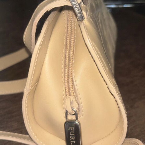 Furla leather shoulder bag used, beige with surface wear