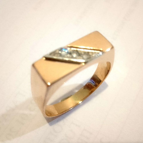 Men's ring 14K Russian gold with natural diamonds like new