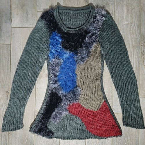 Handmade retro knit sweater with patchwork design like new