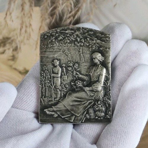 Art Nouveau bronze plaque by Felix Rasumny used, early 20th century
