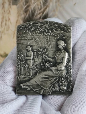 Art Nouveau bronze plaque by Felix Rasumny used, early 20th century