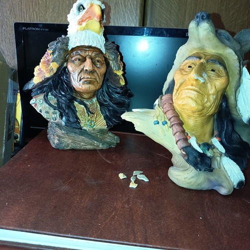 Indian Chief Busts set of 2 like new with detailed carvings
