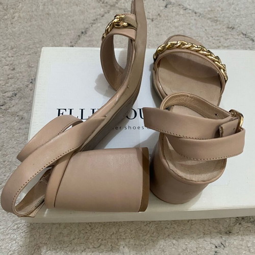 Ellie Voukouti beige sandals with gold chain size 36 like new