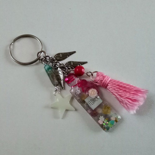 Handmade keychain pink multicolor new with glowing star charm