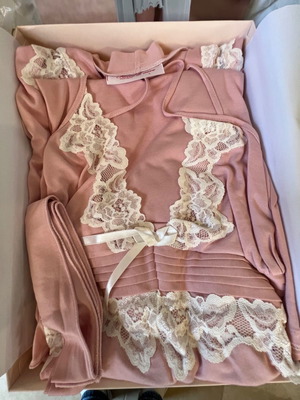 Σετ νυχτικό και πινιουάρ καινούργιο ροζ L 100% βισκόζη με κρεμ δαντέλα