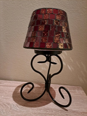 Candlestick like new with red-gold mosaic lid and iron base