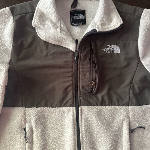 The North Face women's M fleece jacket white with khaki windproof fabric