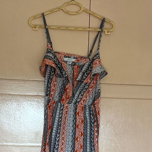 Long summer dress Amisu new, gray and orange, open back