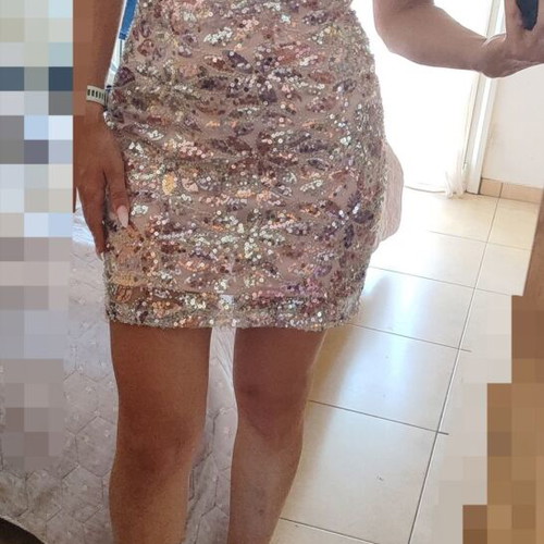 Athenee Official Mini Dress with Sequins Like New, Pink Nude