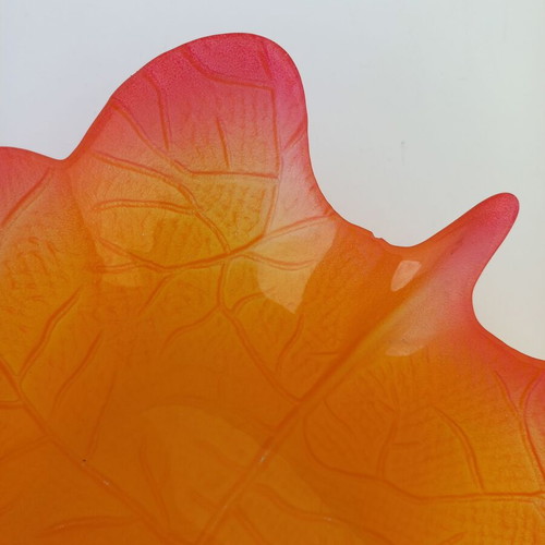 Glass leaf-shaped platter used, orange