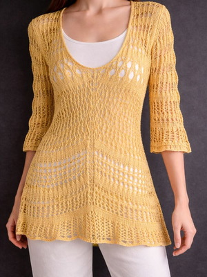 Knitted handmade blouse used, long, yellow
