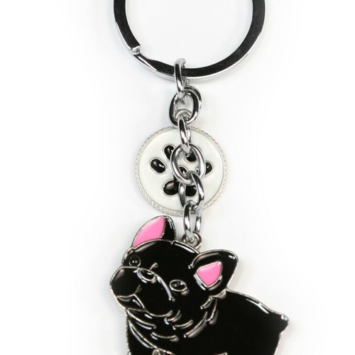 French Bulldog dog keychain new, metal with paw