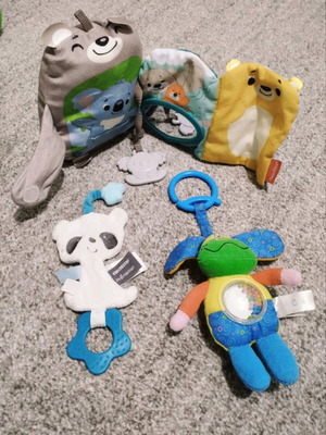 Baby book fp, hanging toy and teething doll used