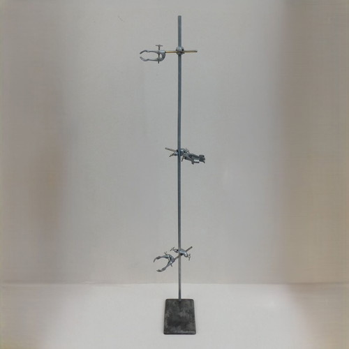 Metal rod with three clamps like new, chemistry lab tool