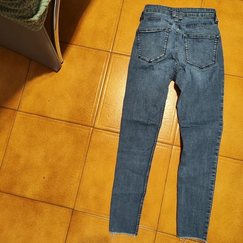 Mango slim fit elastic jeans with frayed hems like new, blue, size S