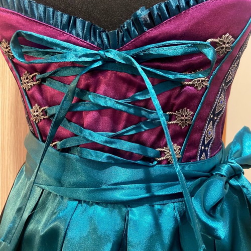 Bavarian traditional satin dress new, purple and turquoise