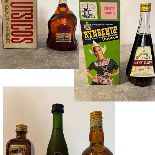 Vintage liqueur set Rynbende, Coutsicos and 3 miniature bottles