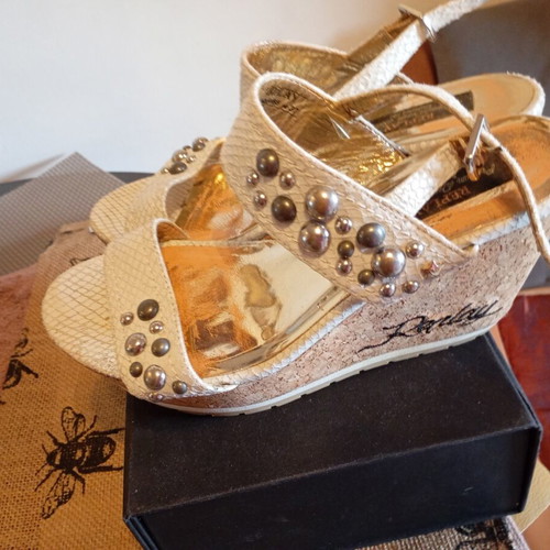 Replay leather platform sandals size 38 used, white beige