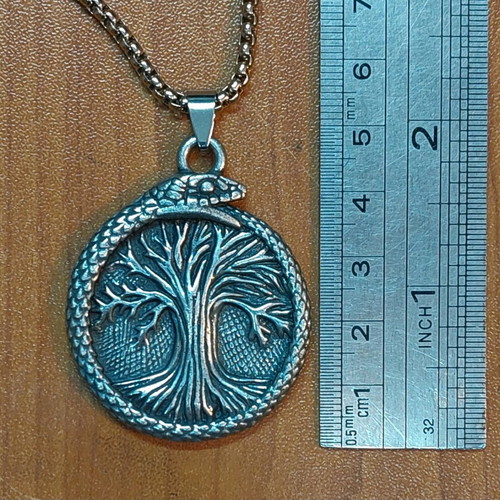Tree of Life and Snake pendant with new steel chain 60 cm