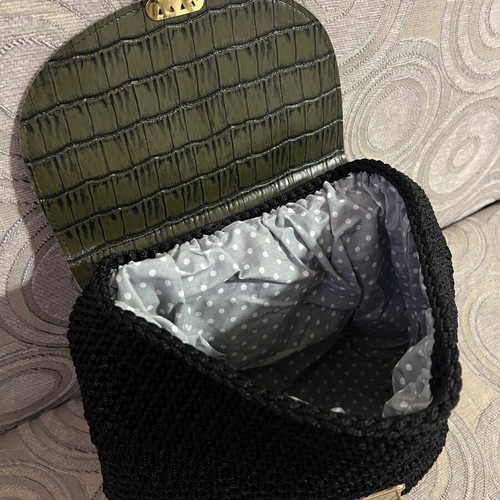 Knitted backpack bag made to order, black with green