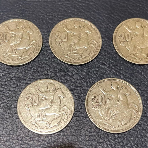 Set of 5 silver 20 drachma coins 1960 like new