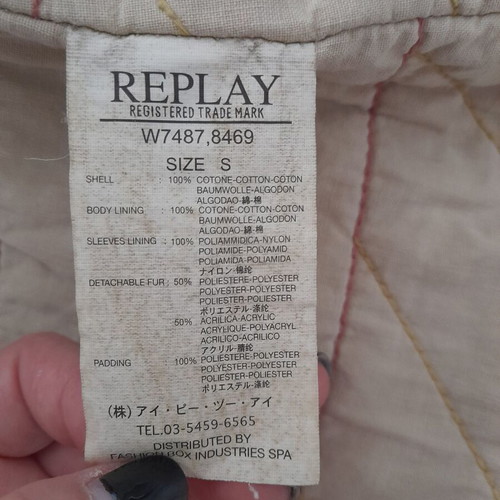 Replay vintage corduroy coat used with removable faux fur beige