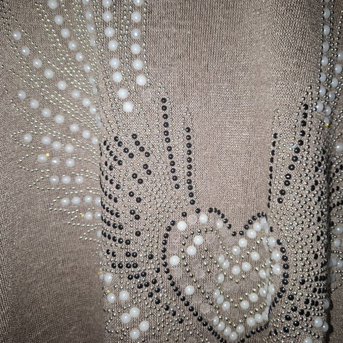 Short-sleeve top with heart used, beige and brown, size M