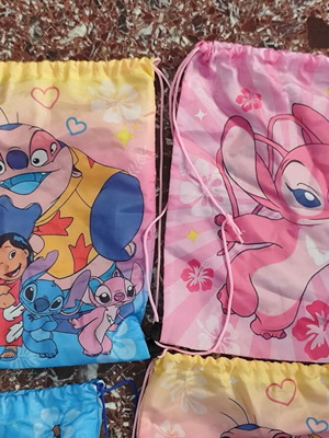 Παιδικές τσάντες πλάτης πουγκί με σχέδια Stitch και ποδόσφαιρο, σετ 7