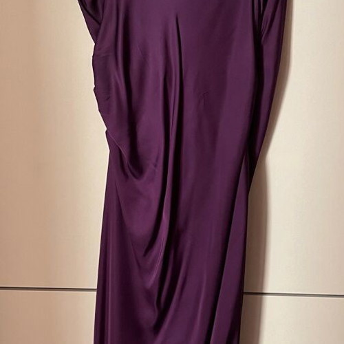 VICOLO purple satin long dress new with thin straps and draped detail
