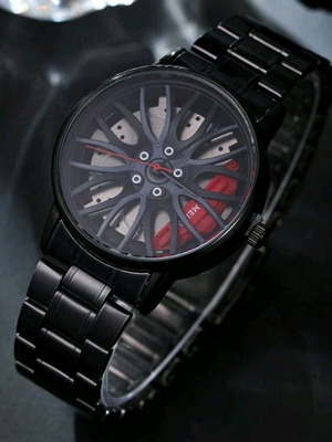 Men's wristwatch with car wheel design new, quartz, black