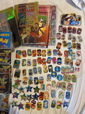 Collectible Pokemon and football tags used