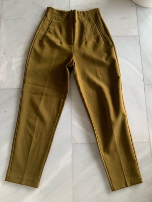 Zara straight-leg pants mustard-olive like new, size S